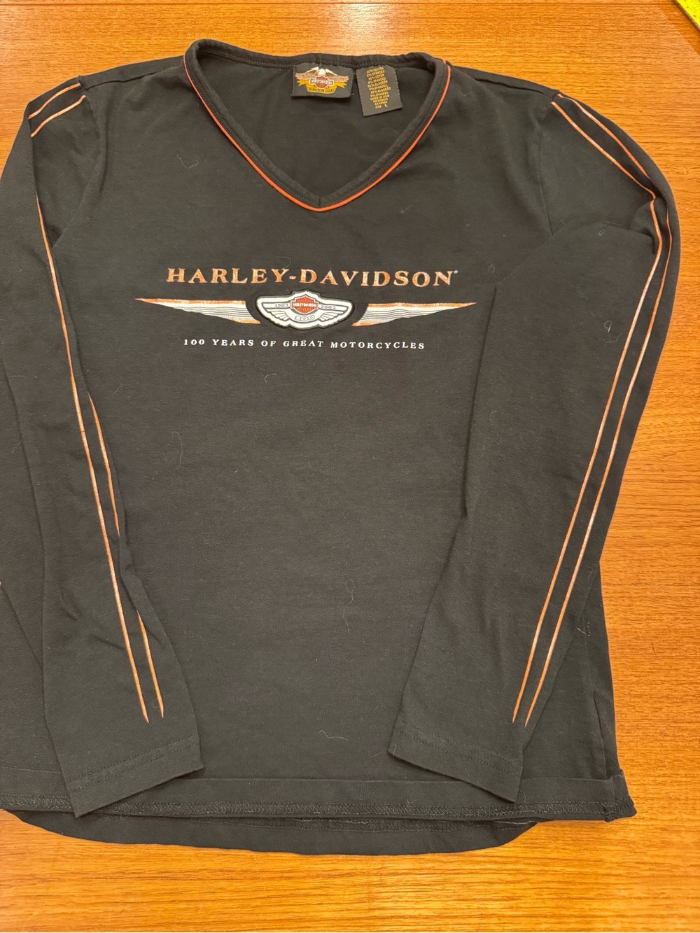 Vintage 2003 Harley-Davidson Women's L 100th Anniversary Long Sleeve Black Tee